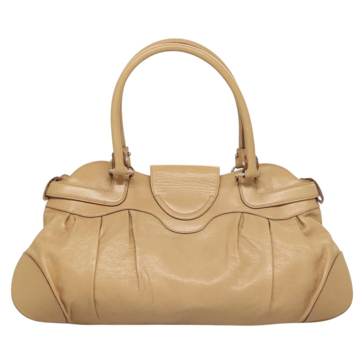 Salvatore Ferragamo Salvatore Ferragamo Gancini Hand Bag Leather Beige Silver Authentic 126621