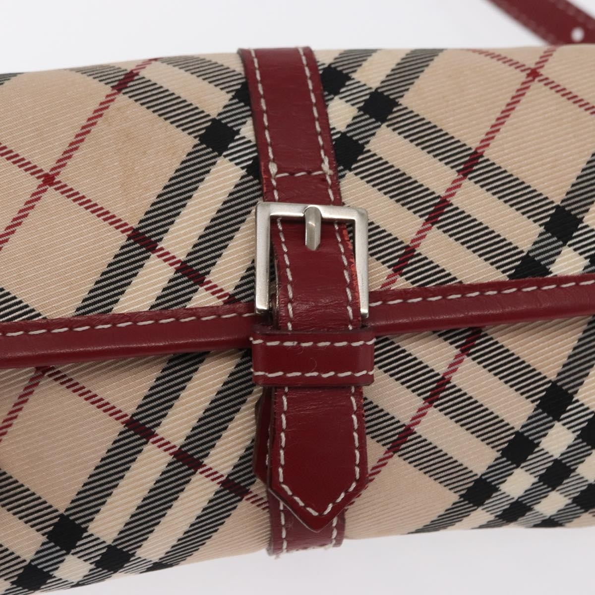 Burberry BURBERRY Nova Check Blue Label Waist Bag Canvas 2way Beige Silver Authentic 169117