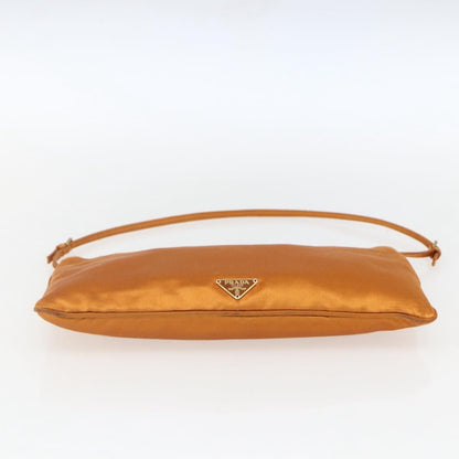 Prada PRADA Accessory Pouch Satin Orange Gold Authentic 161612 Bag