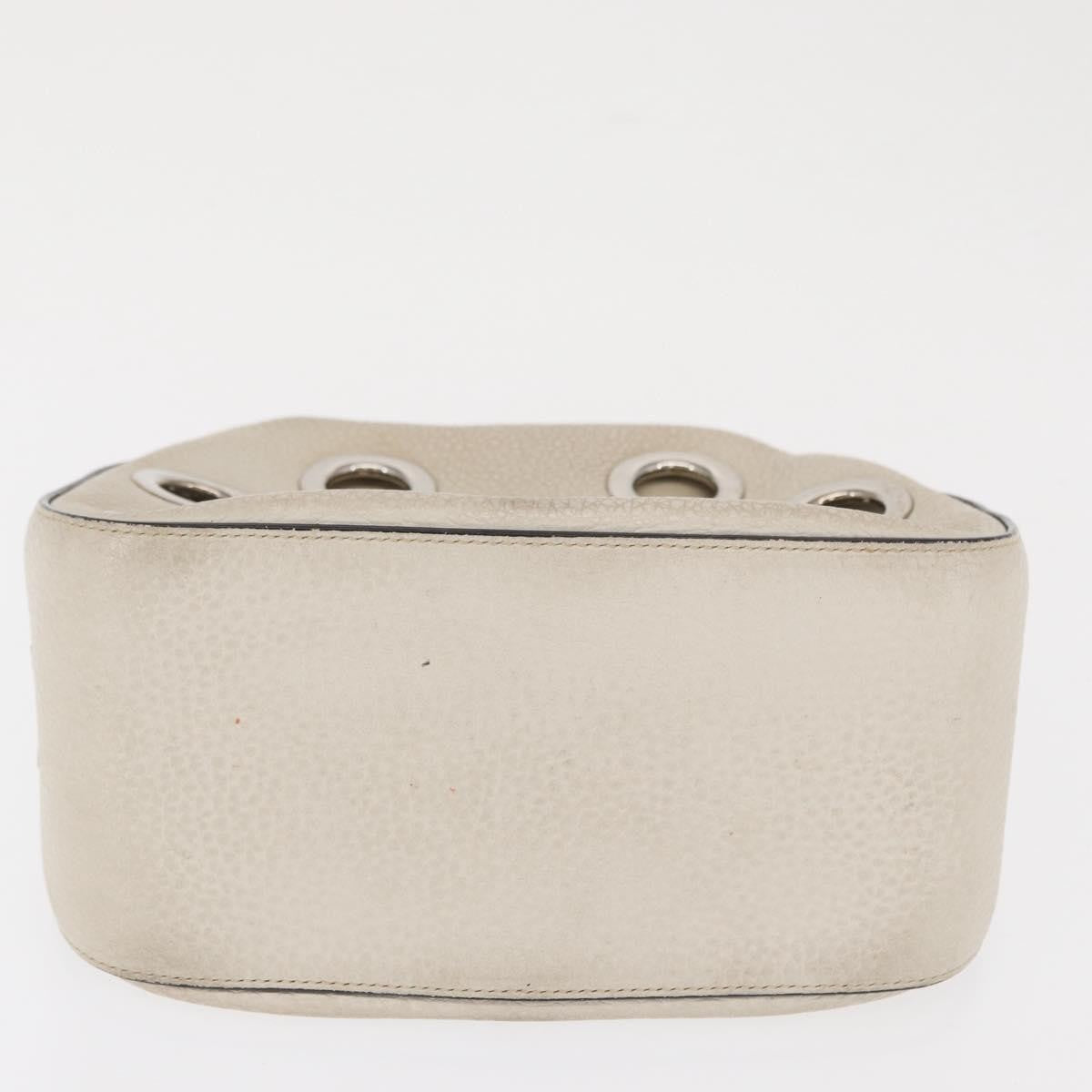 Prada PRADA Grommet Punching Chain Hand Bag Leather Ivory Silver Authentic 165205
