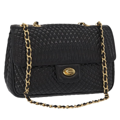 BALLY BALLY Chain Shoulder Bag Leather Black Gold Authentic 157788