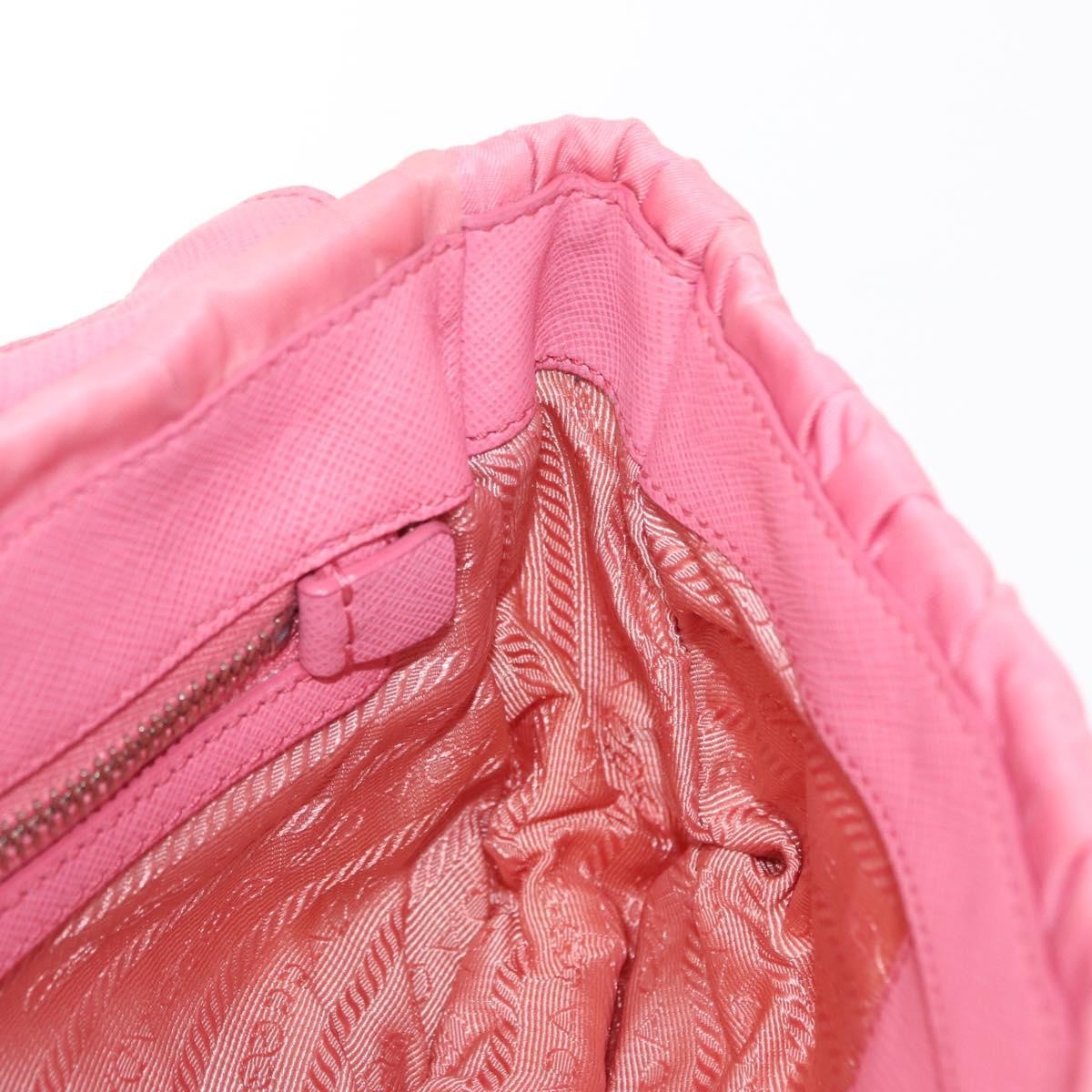 Prada PRADA Gathered Chain Shoulder Bag Nylon Pink Silver Authentic 161419