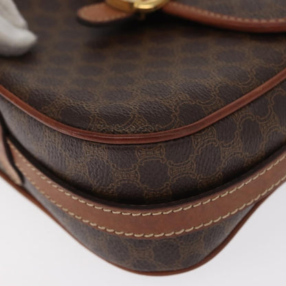 Celine CELINE Macadam Canvas Shoulder Bag PVC Leather Brown Gold Authentic BA9074