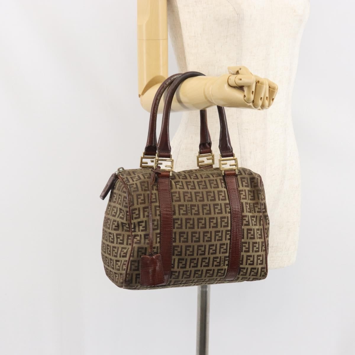 Fendi FENDI Zucchino Canvas Hand Bag Beige Gold Authentic ka2154