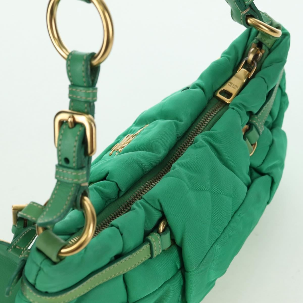 Prada PRADA Shoulder Bag Nylon Green Gold Authentic 156456