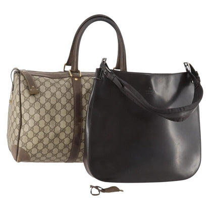 Gucci GUCCI GG Supreme Hand Bag Leather 2 Set Black Beige Authentic 173983