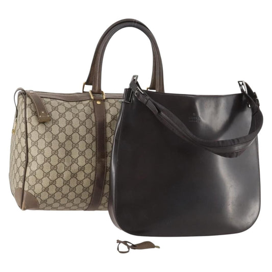 Gucci GUCCI GG Supreme Hand Bag Leather 2 Set Black Beige Authentic 173983