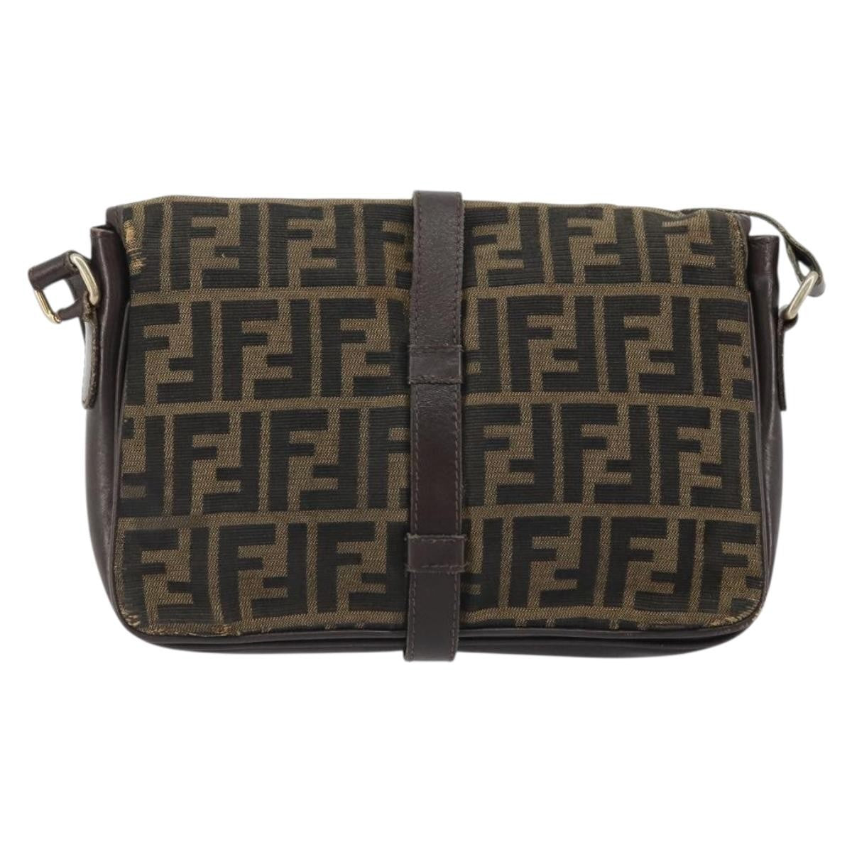 Fendi FENDI Zucca Canvas Shoulder Bag Black Brown Authentic YKZ1111