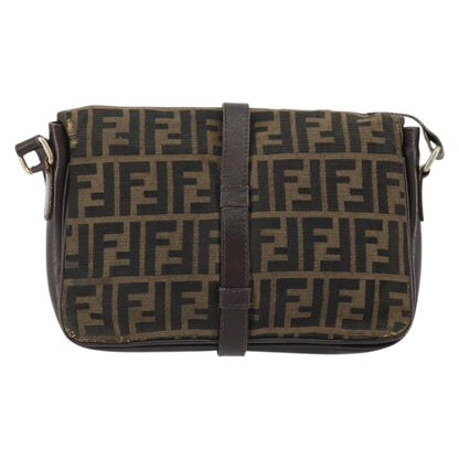 Fendi FENDI Zucca Canvas Shoulder Bag Black Brown Authentic YKZ1111