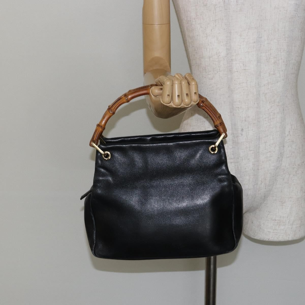 Gucci GUCCI Bamboo Hand Bag Leather Black Gold 000 2865 0575 Authentic 143348