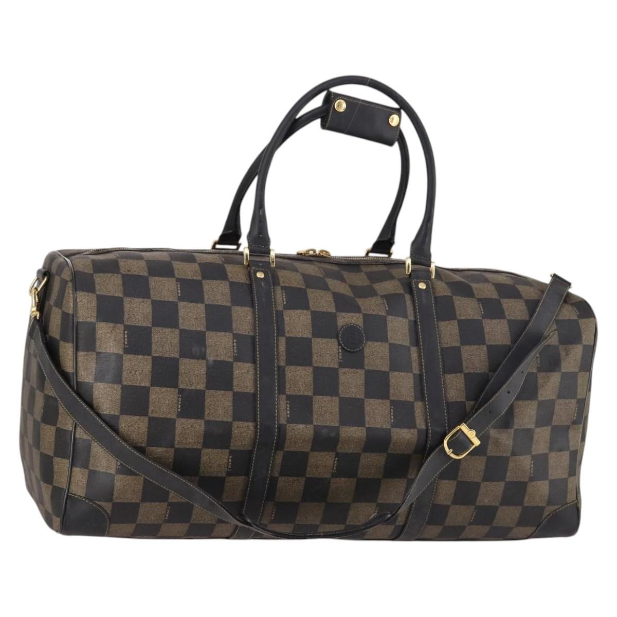 Fendi FENDI Pecan Canvas Boston Bag PVC 2way Black Brown Authentic 141408
