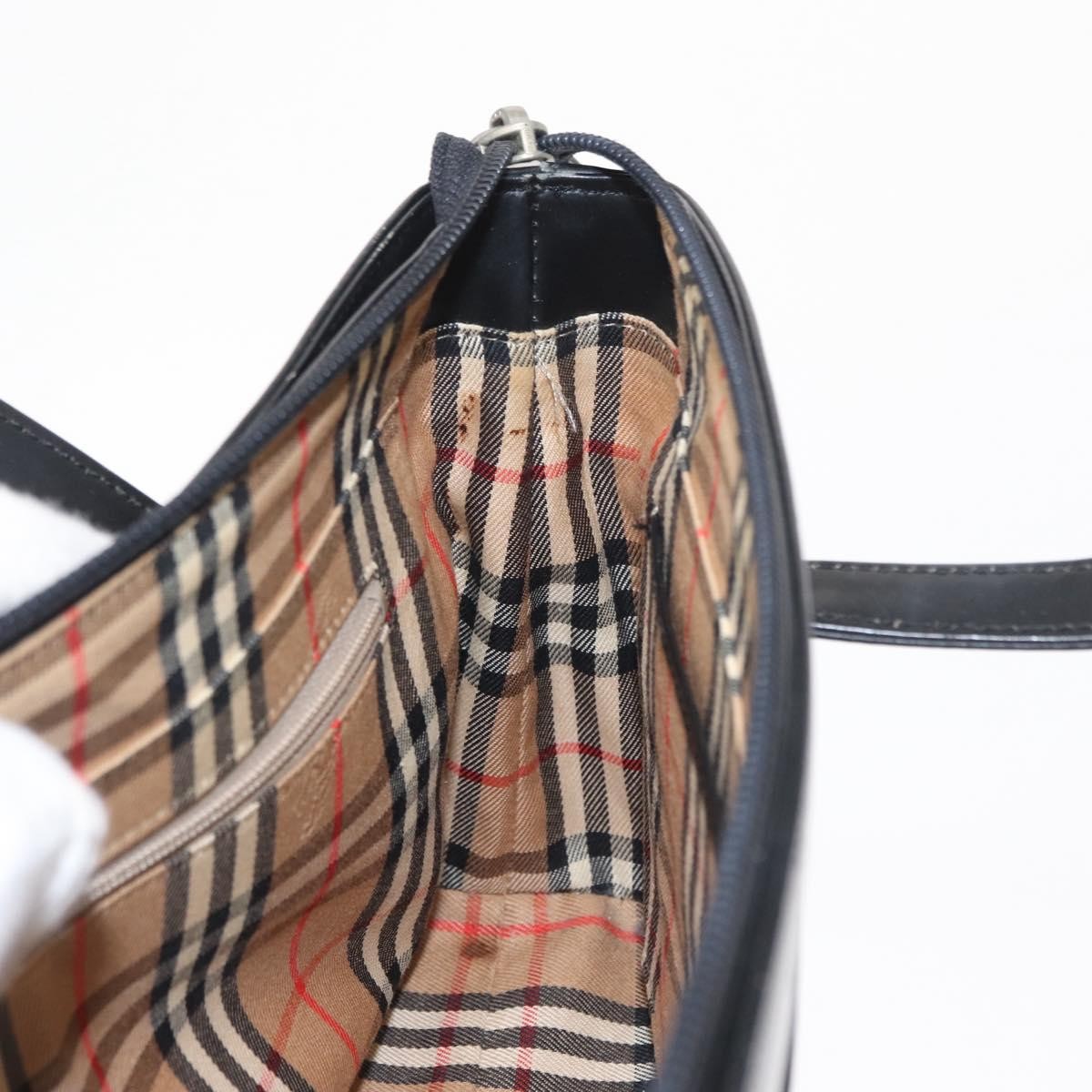 Burberry BURBERRY Nova Check Hand Bag Leather Black Silver Authentic SW1869