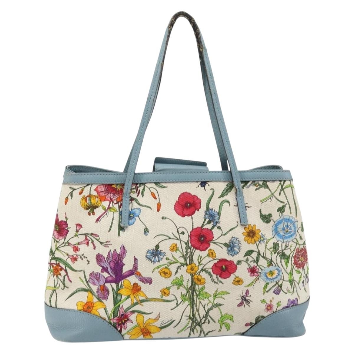Gucci GUCCI Bamboo Flora Tote Bag Canvas Multicolor Gold 358470 Authentic hk3538