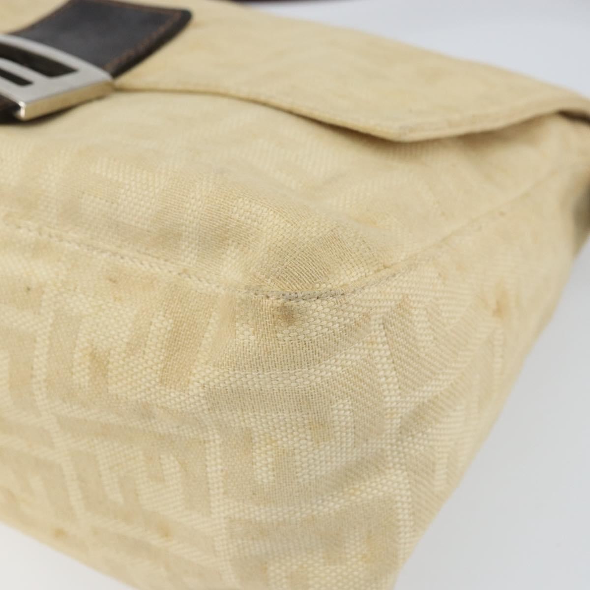 Fendi FENDI Zucca Canvas Mamma Baguette Shoulder Bag Beige Silver Authentic 162335