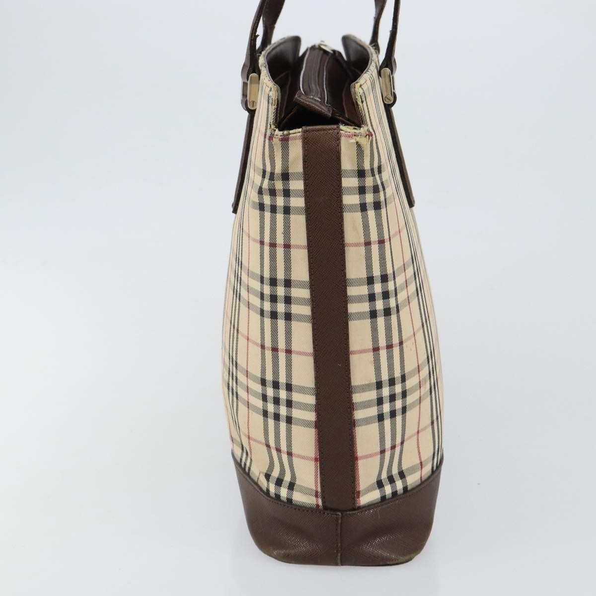 Burberry BURBERRY Nova Check Tote Bag Canvas Leather Beige Silver Authentic 144429