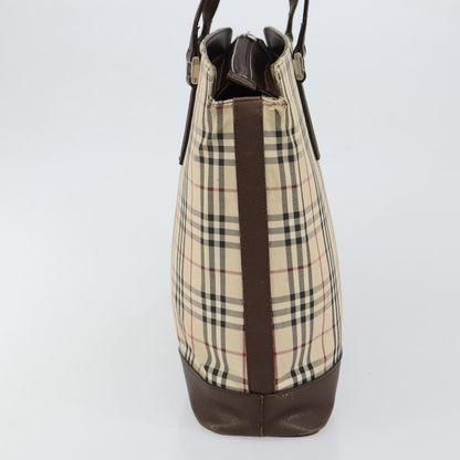 Burberry BURBERRY Nova Check Tote Bag Canvas Leather Beige Silver Authentic 144429