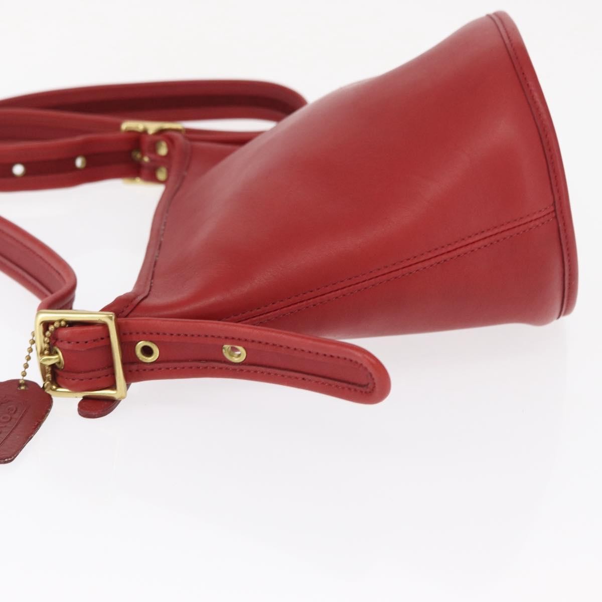 Coach Coach Shoulder Bag Leather Red Gold Authentic 162414