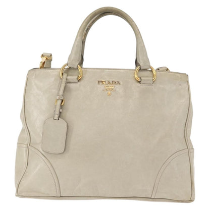 Prada PRADA Hand Bag Leather 2way Beige Gold Authentic ka1369