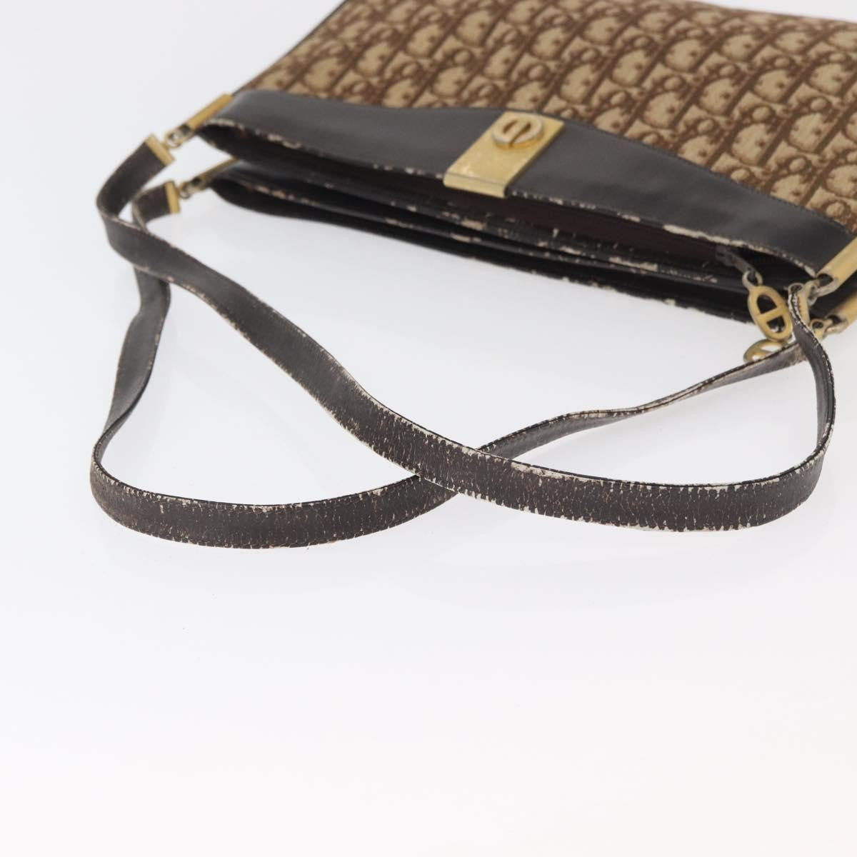 Dior Christian Dior Trotter Canvas Shoulder Bag Brown Gold Authentic 178153