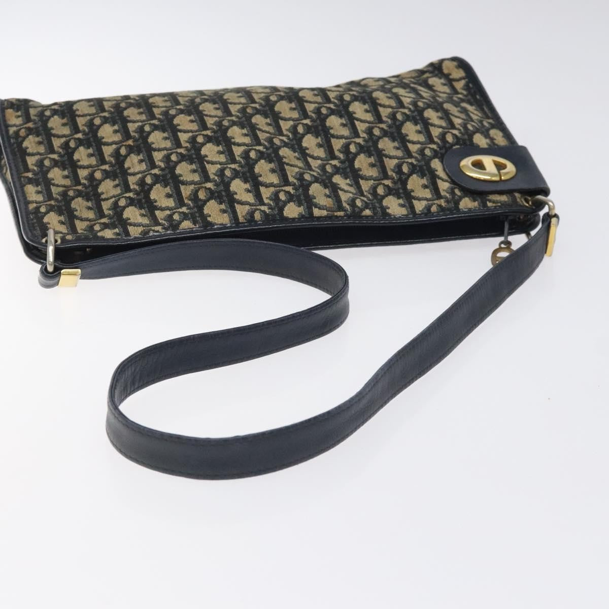 Dior Christian Dior Trotter Canvas Shoulder Bag Navy Gold Authentic 126267