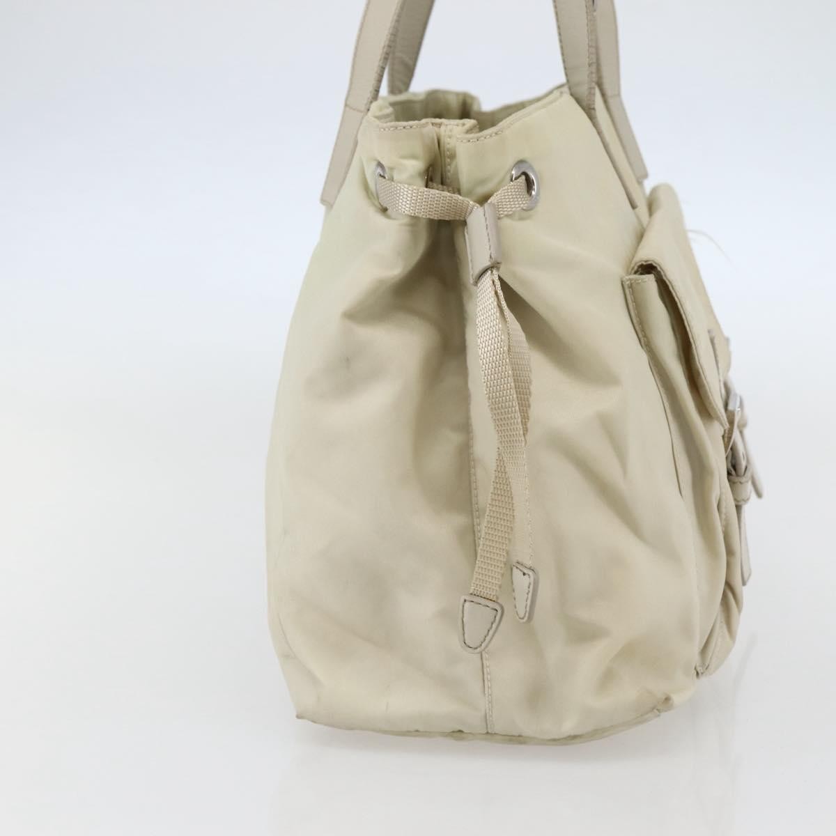 Prada PRADA Tote Bag Nylon Beige Silver Authentic mr1510