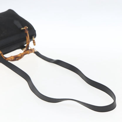 Gucci GUCCI Bamboo Hand Bag Suede 2way Black Gold 000 3444 0294 Authentic 161026