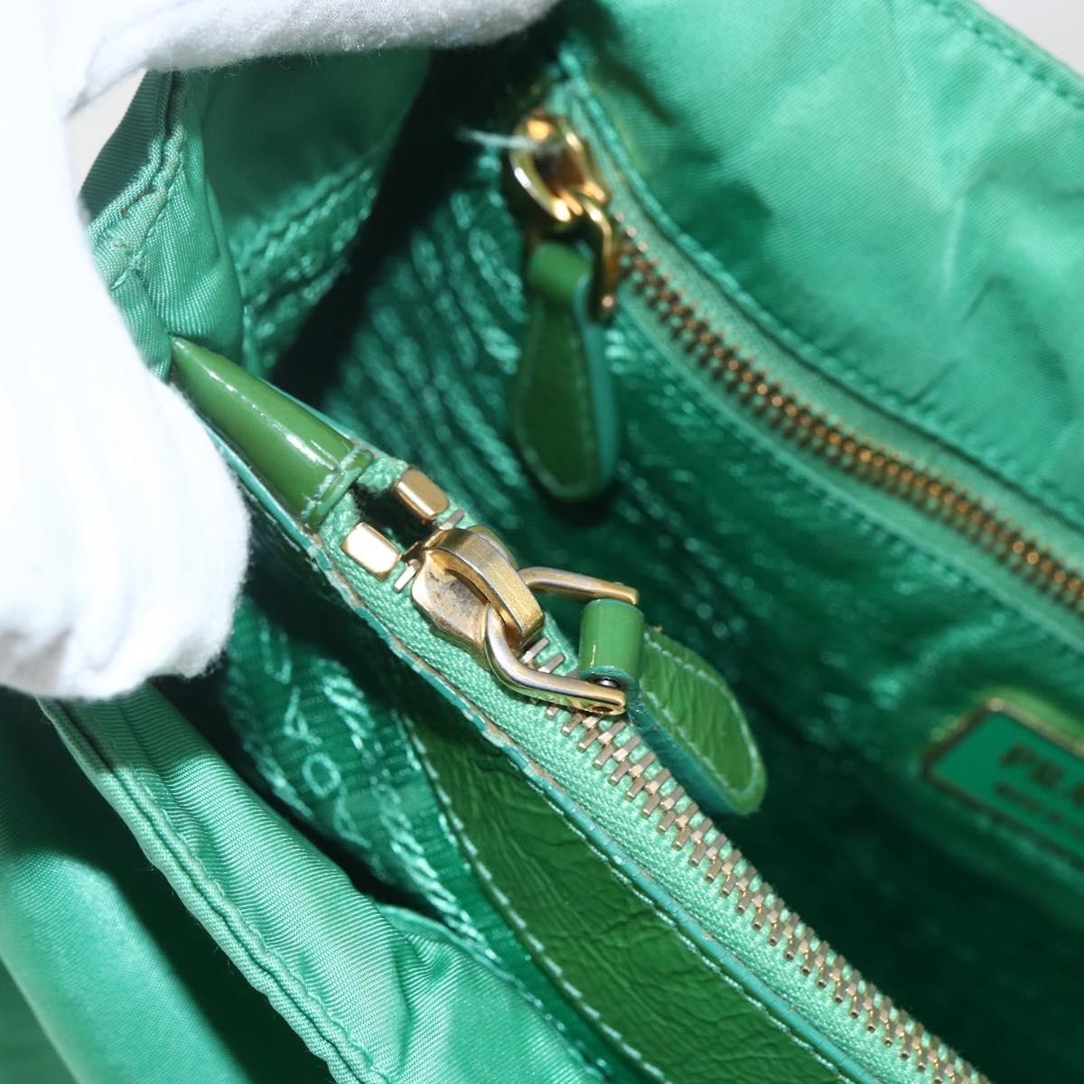 Prada PRADA Tote Bag Nylon Green Gold Authentic 155942
