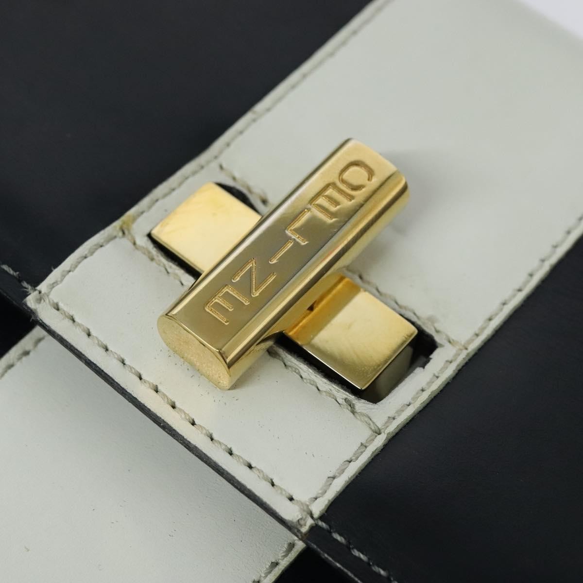 Celine CELINE Shoulder Bag Leather White Navy gold Authentic 127598