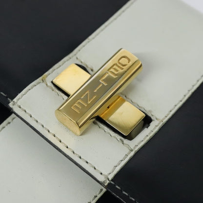 Celine CELINE Shoulder Bag Leather White Navy gold Authentic 127598