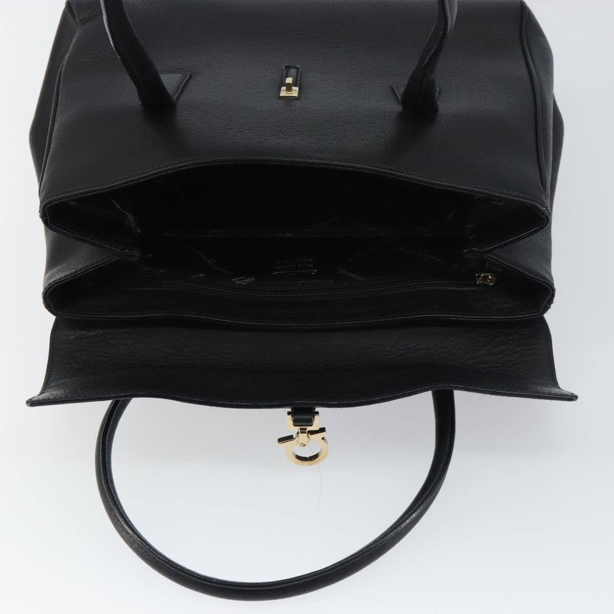 Salvatore Ferragamo Salvatore Ferragamo Gancini Hand Bag Leather Black Gold Authentic 157314