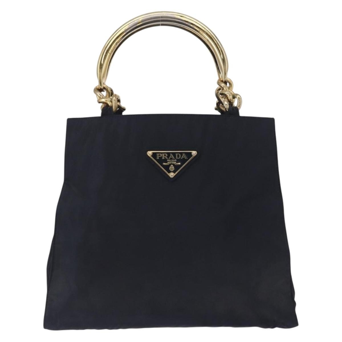 Prada PRADA Hand Bag Nylon Navy Gold Authentic 156119