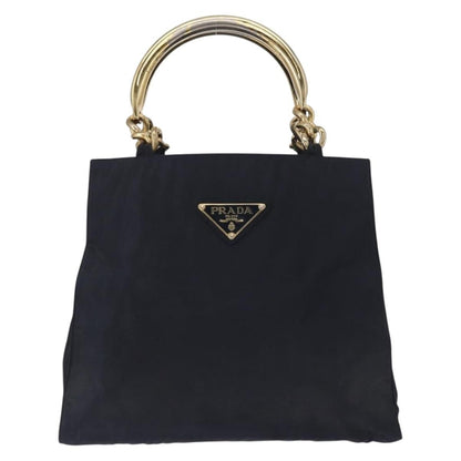 Prada PRADA Hand Bag Nylon Navy Gold Authentic 156119