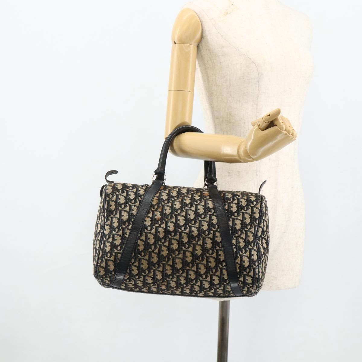 Dior Christian Dior Trotter Canvas Boston Bag Navy Silver Authentic 175415