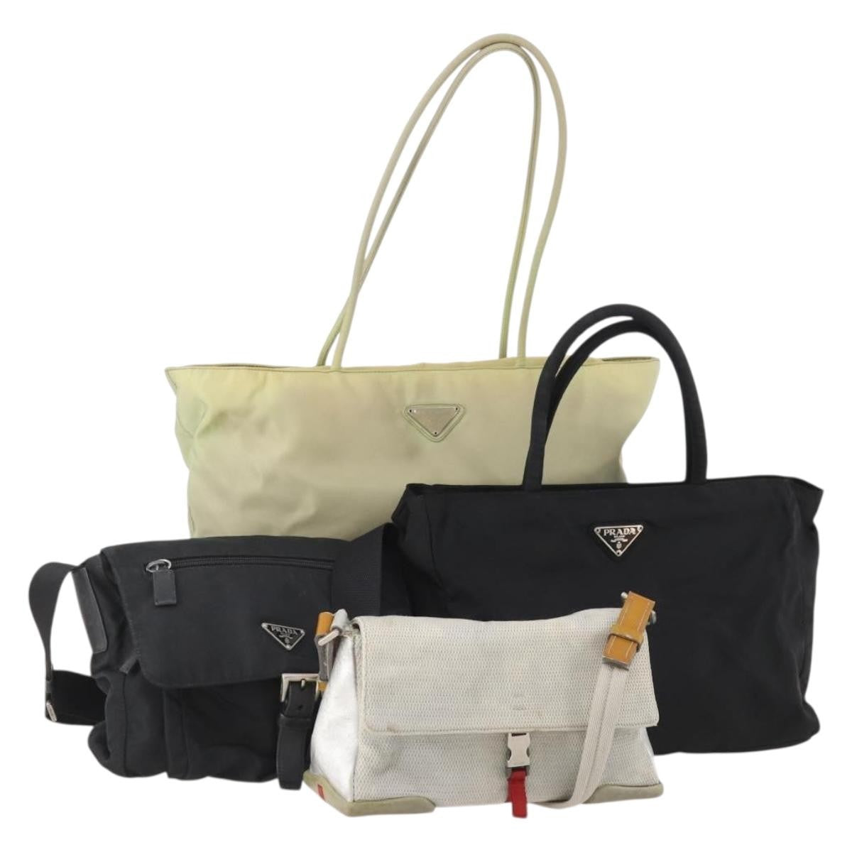 Prada PRADA Hand Bag Nylon 4 Set Black Silver Green Authentic 178840