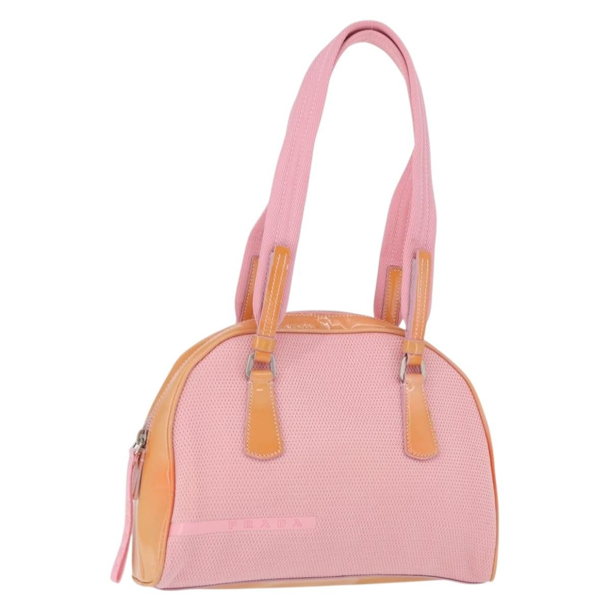 Prada PRADA Hand Bag Canvas Pink Silver Authentic 172212