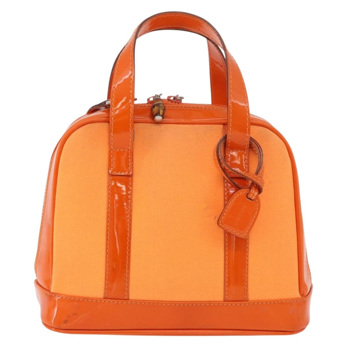 Gucci GUCCI Bamboo Hand Bag Patent leather 2way Orange Silver Authentic 162597