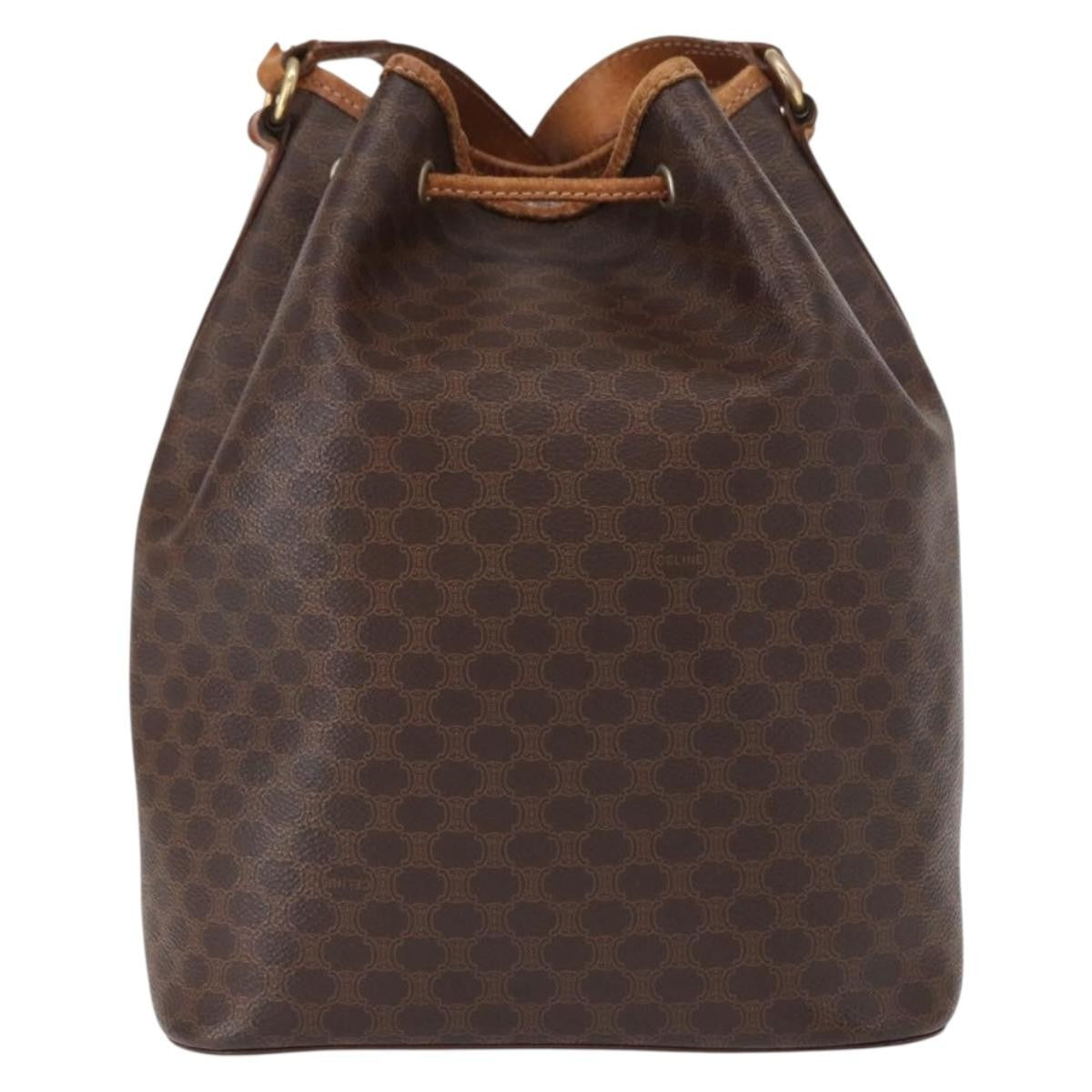 Celine CELINE Macadam Canvas Shoulder Bag PVC Leather 2way Brown Gold Authentic ka784