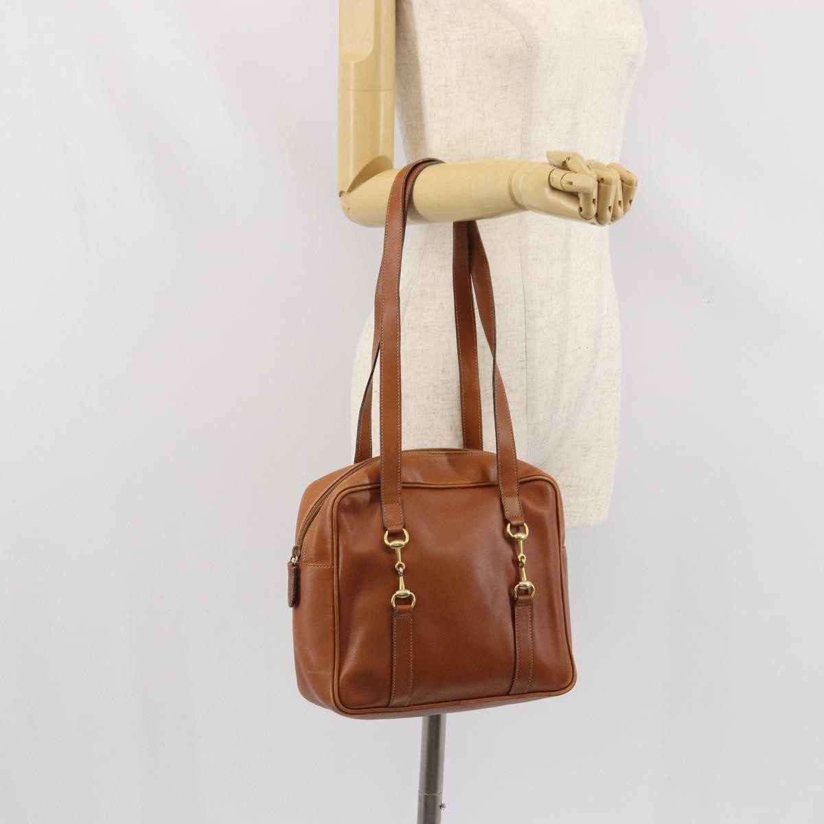 Gucci GUCCI Hand Bag Leather Brown Gold Authentic ep13246