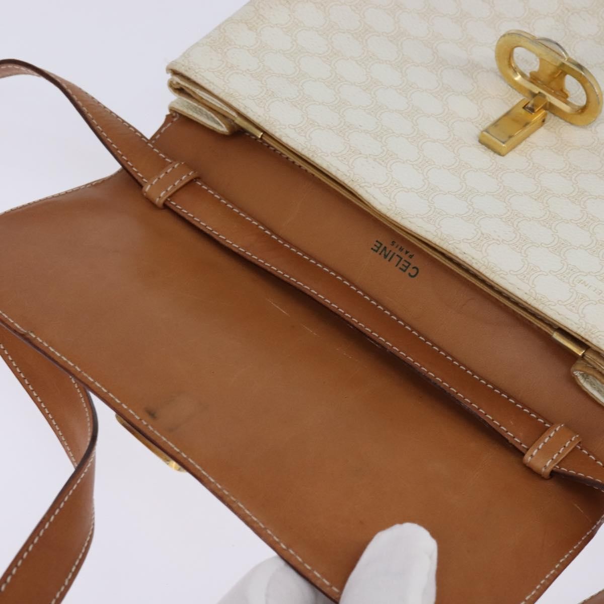 Celine CELINE Macadam Canvas Shoulder Bag PVC Leather White Gold Authentic 146823
