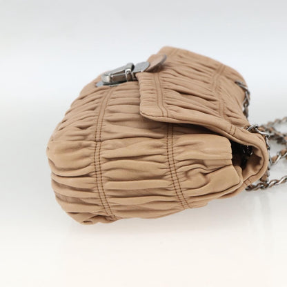 Prada PRADA Chain Shoulder Bag Leather Beige Silver Authentic BSZ397
