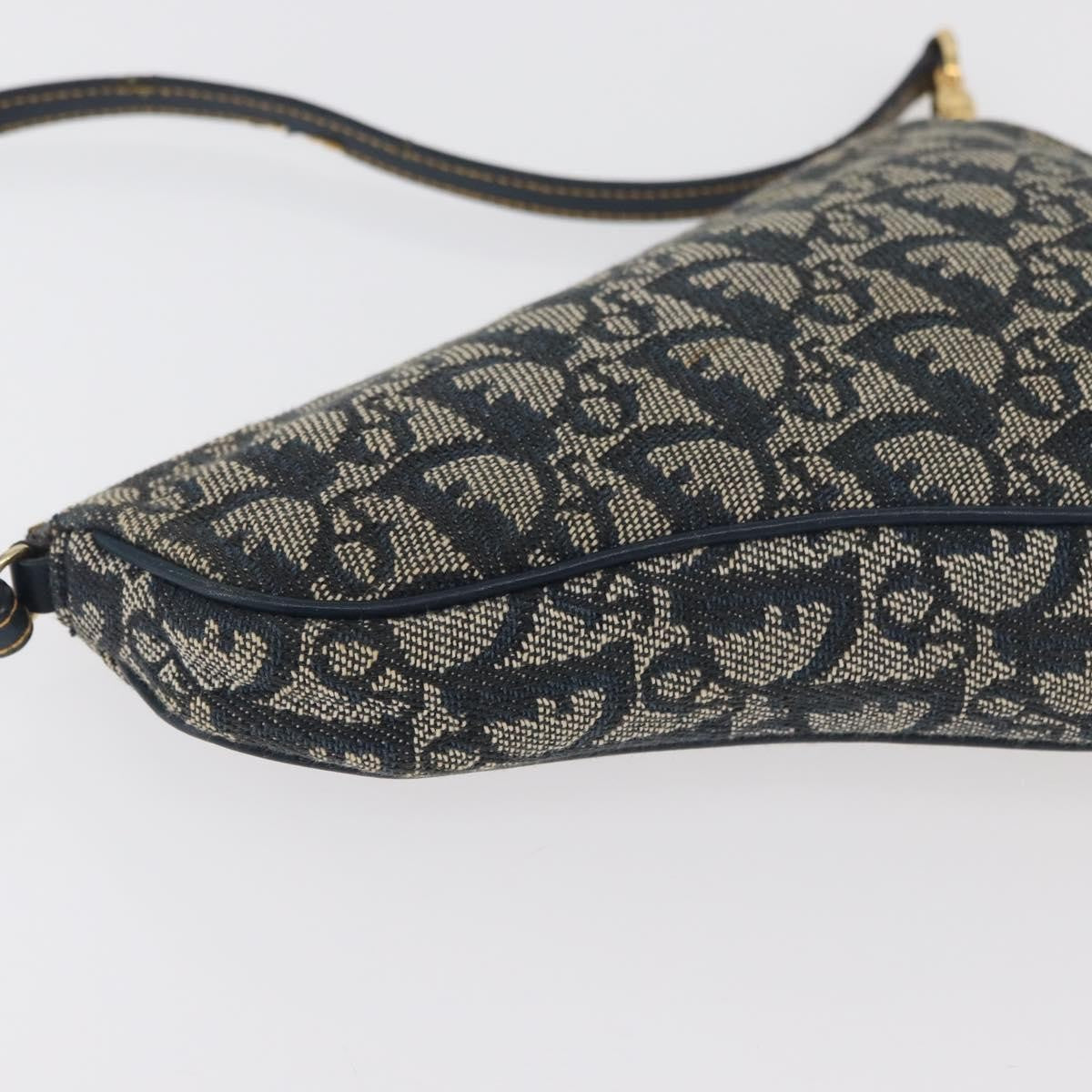 Dior Christian Dior Trotter Canvas Saddle Pouch Hand Bag Navy Gold Authentic bs35277