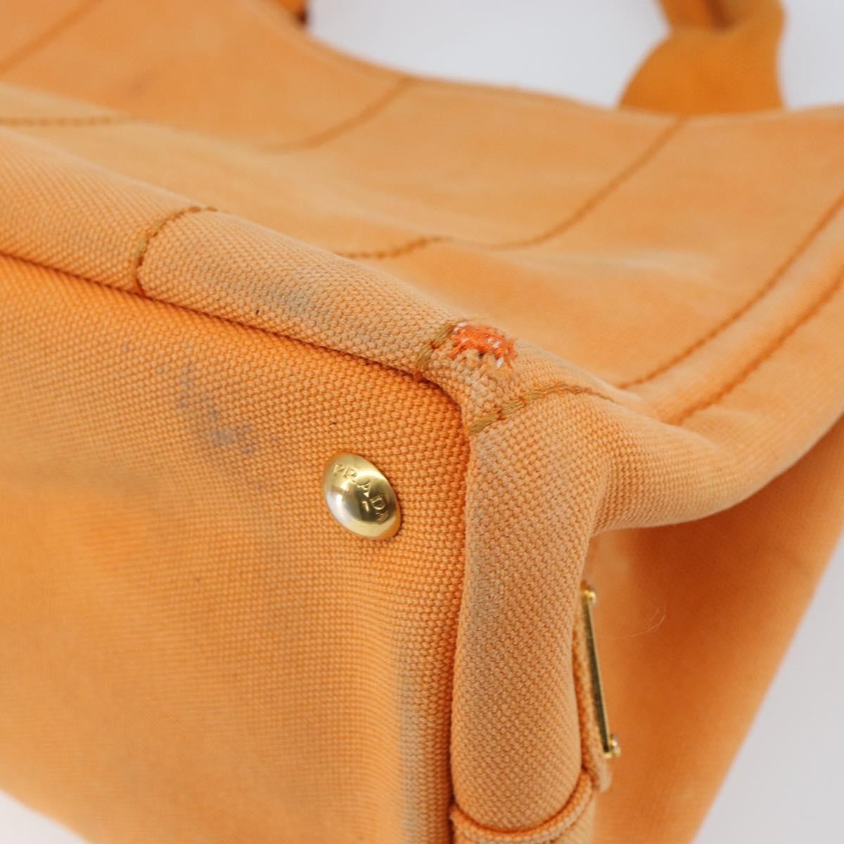 Prada PRADA Canapa PM Hand Bag Canvas Orange Gold Authentic 164219