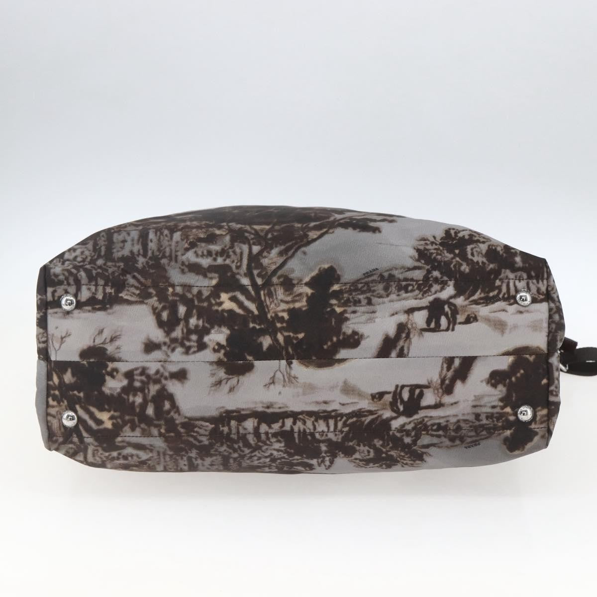 Prada PRADA Hand Bag Nylon 2way Brown Silver Authentic 163076