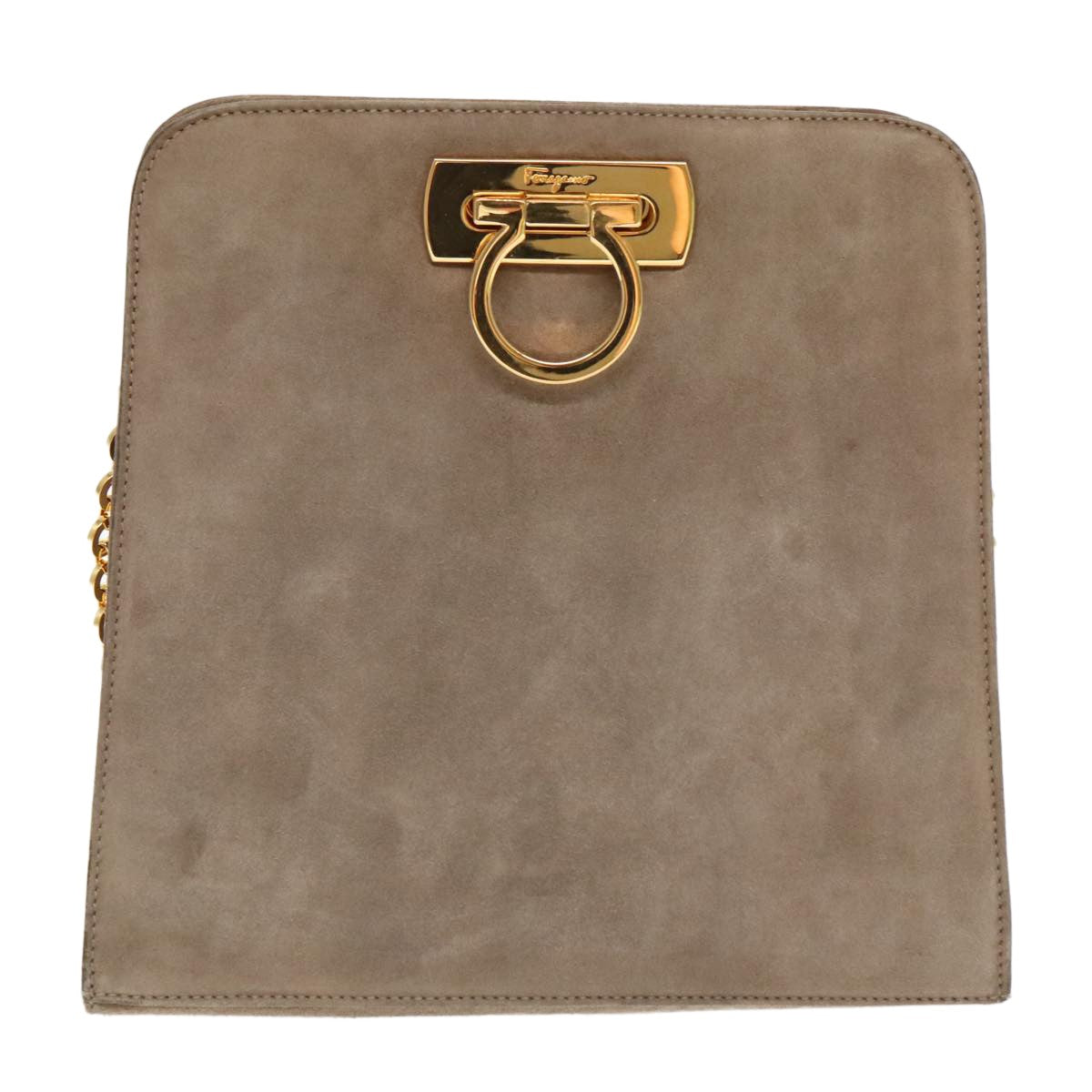 Salvatore Ferragamo Salvatore Ferragamo Gancini Chain Shoulder Bag Suede Gray Gold Authentic 96186