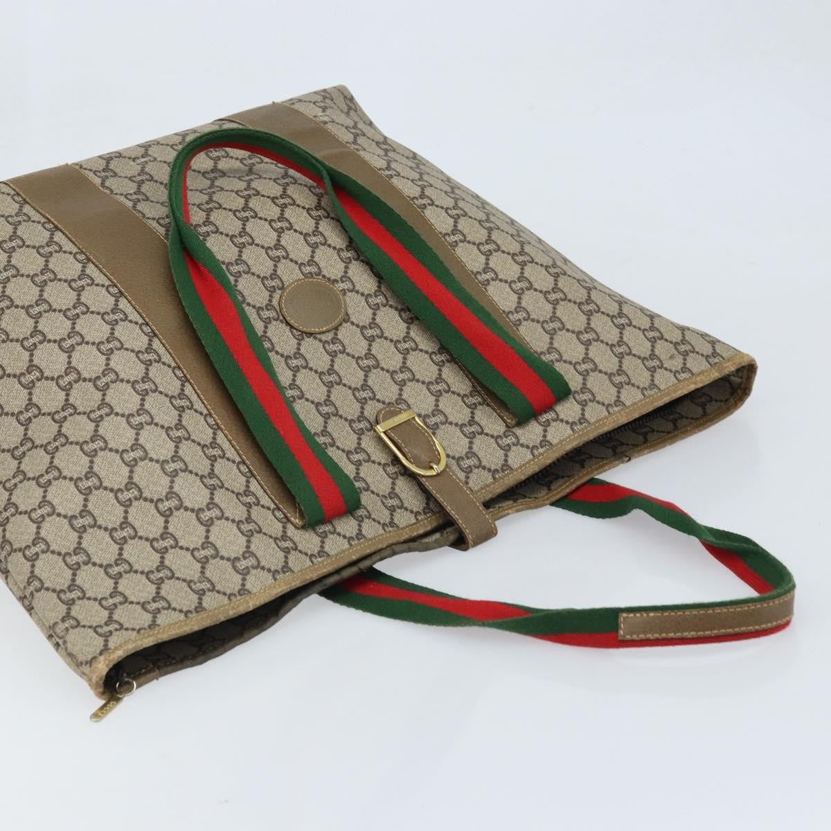 Gucci GUCCI GG Plus Supreme Web Sherry Line Tote Bag PVC Beige Gold Authentic ep13405