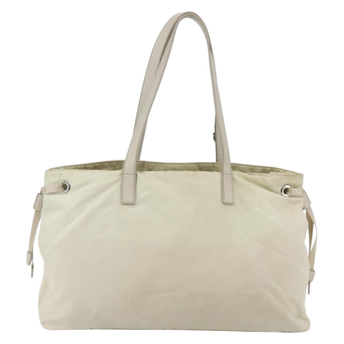 Prada PRADA Tote Bag Nylon Beige Silver Authentic mr1510
