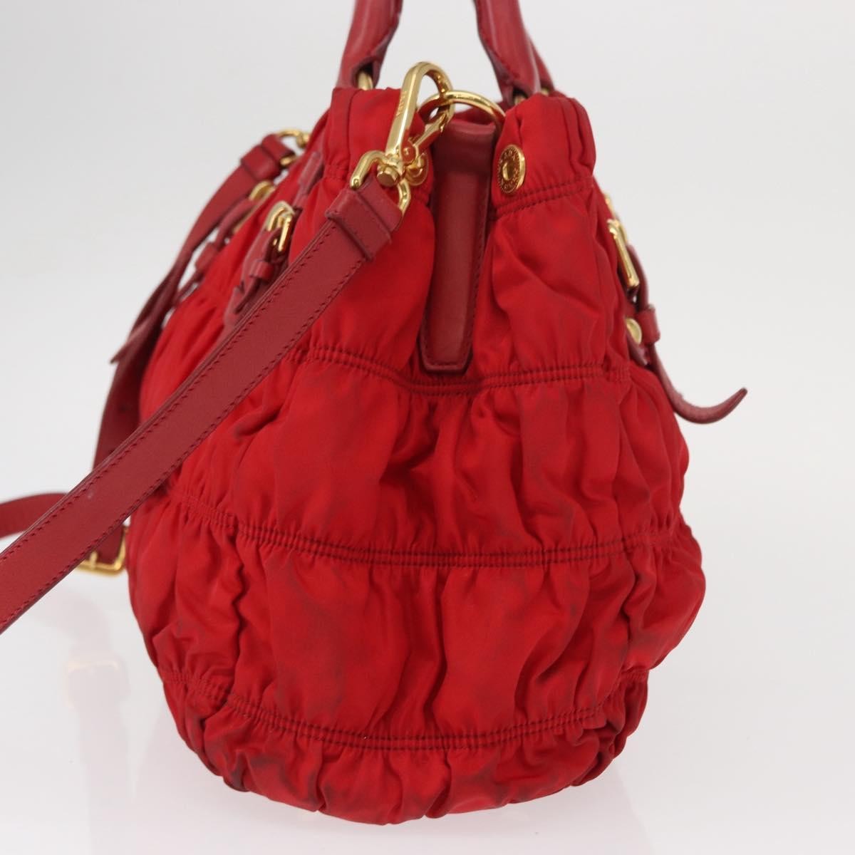 Prada PRADA Hand Bag Nylon Leather 2way Red Gold Authentic 155077