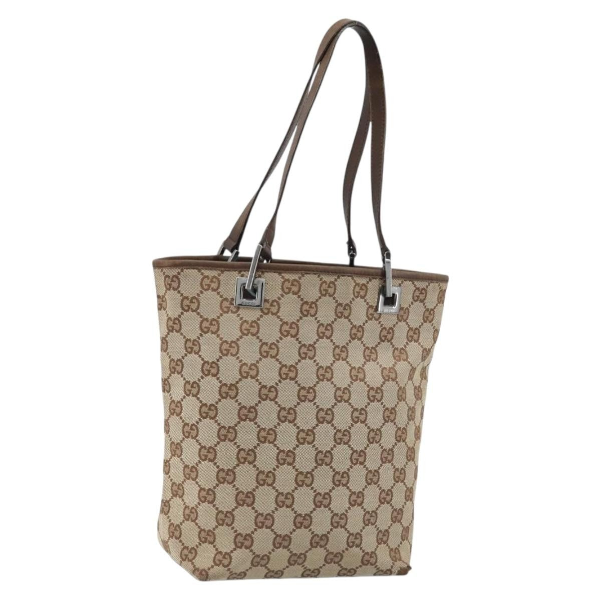 Gucci GUCCI GG Canvas Tote Bag Beige Silver 31244 Authentic LNZ092