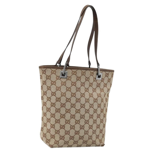 Gucci GUCCI GG Canvas Tote Bag Beige Silver 31244 Authentic LNZ092