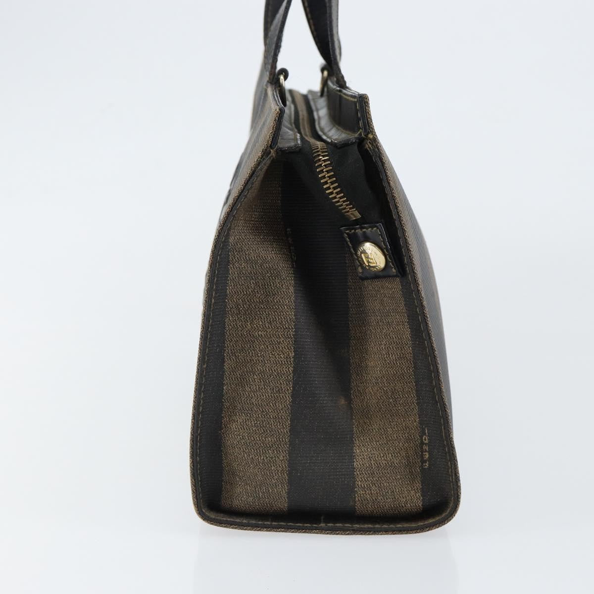 Fendi FENDI Pecan Canvas Hand Bag PVC Black Brown gold Authentic 150002
